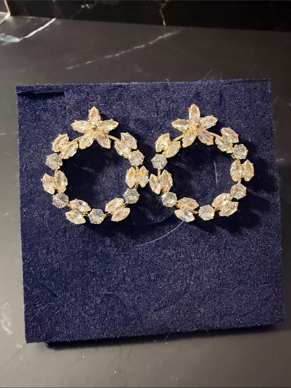 Gold Crystal Floral Circle Sparkling earrings with clear crystals Women Jewelry